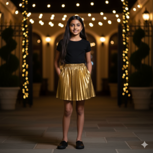 Metallic Gold Pleated Skirt