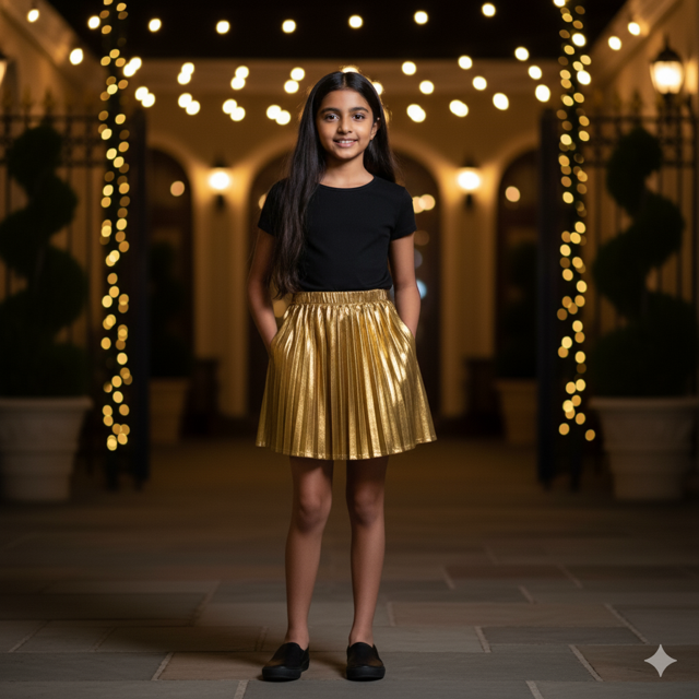 Metallic Gold Pleated Skirt