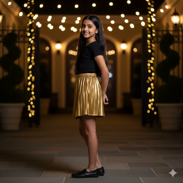 Metallic Gold Pleated Skirt - Image 2