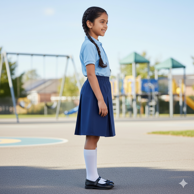 Navy Pleated Cotton Blend Skirt - Image 2