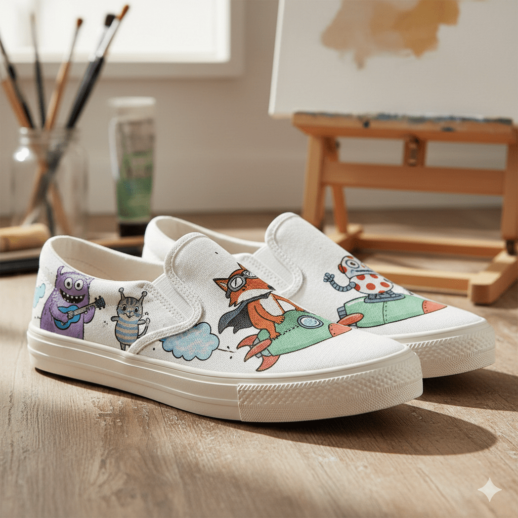 Woman's Canvas Sneakers - Cartoon Print