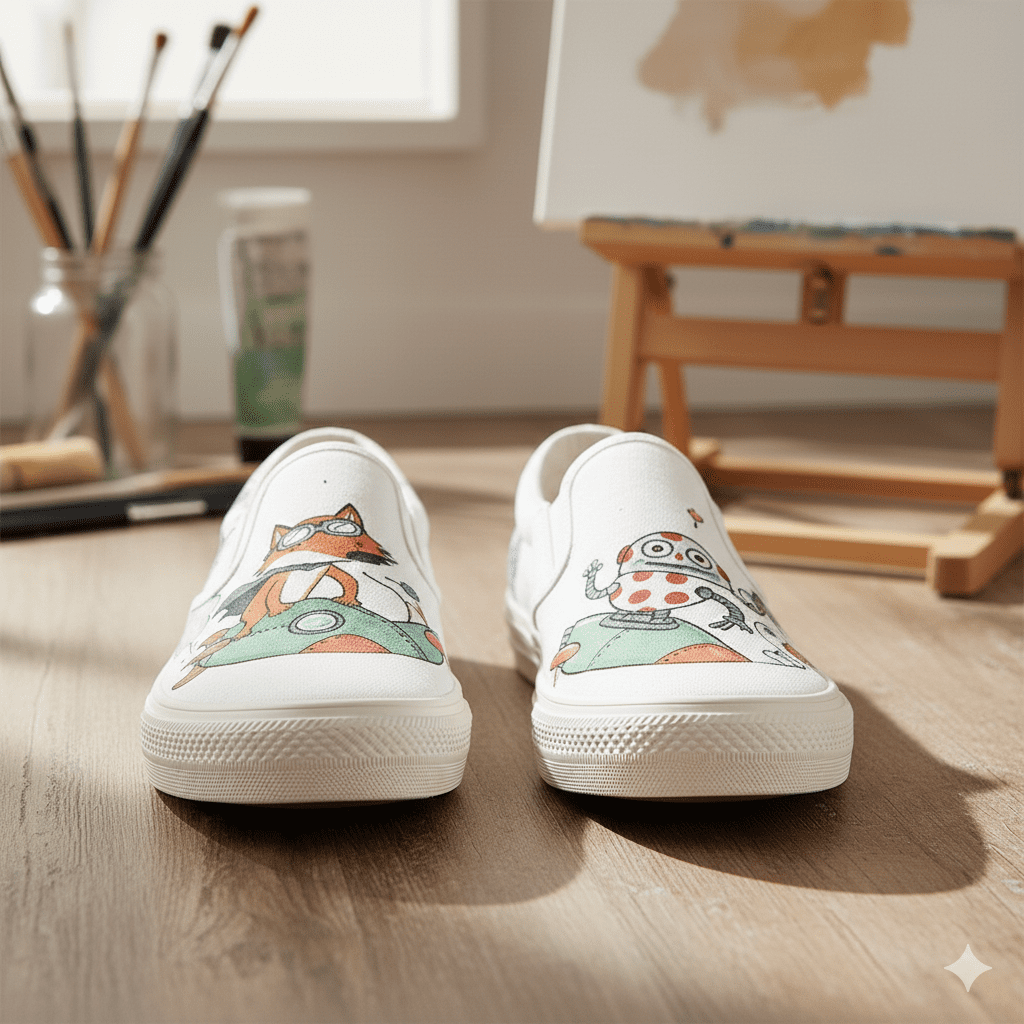 Woman's Canvas Sneakers - Cartoon Print - Image 2