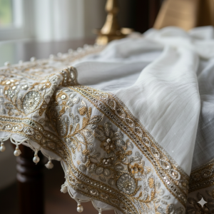 Woman's Embroidered Chiffon Dupatta - White