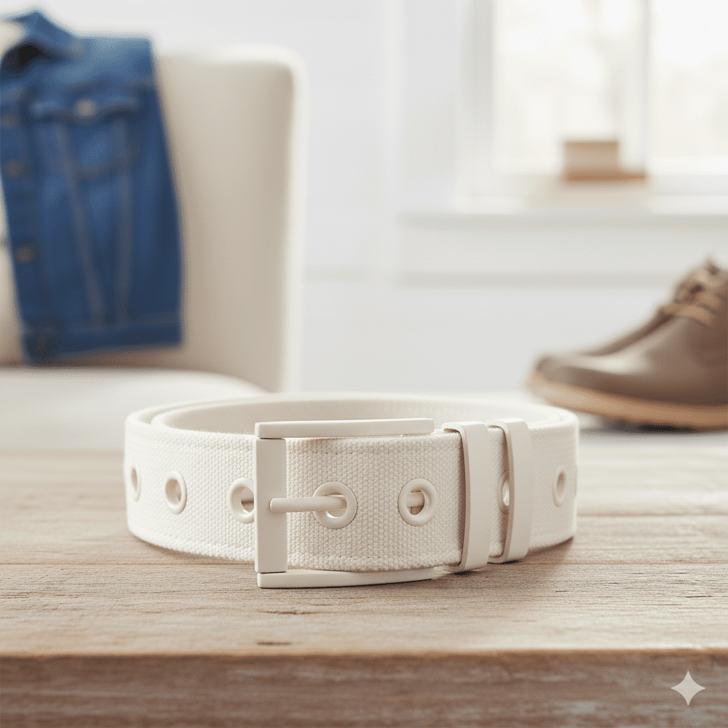 Men's Canvas Webbing Belt - White - Image 2